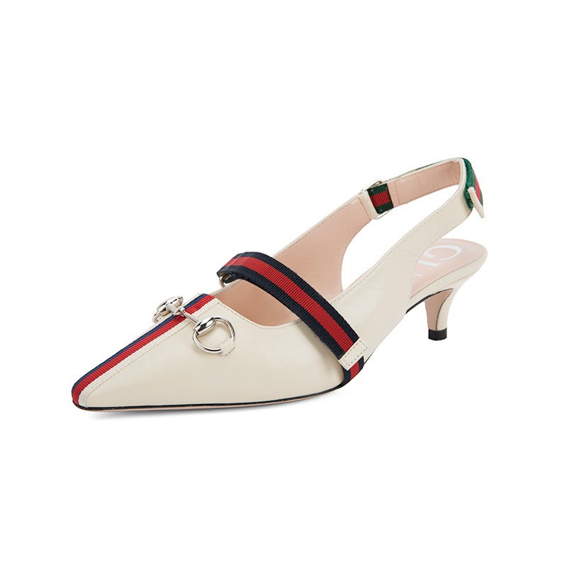 【19春夏新款】gucci/古驰50mm牛皮材质女士乳白色高跟凉鞋