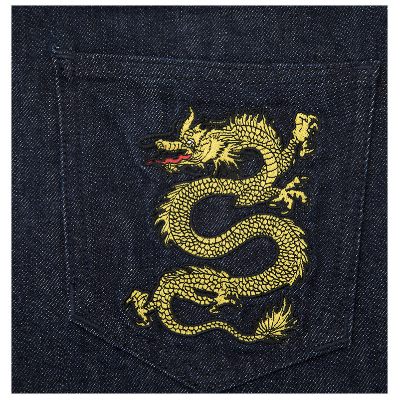 kenzo/高田贤三刺绣龙图案装饰纯棉男士牛仔裤