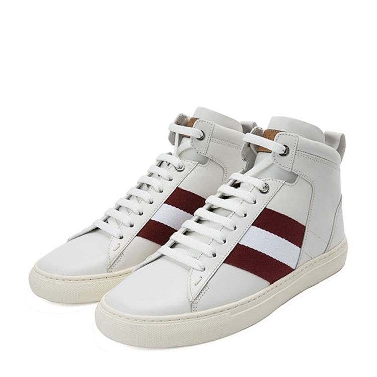 bally/巴利-混合材质刺经典条纹装饰高帮男士休闲运动鞋