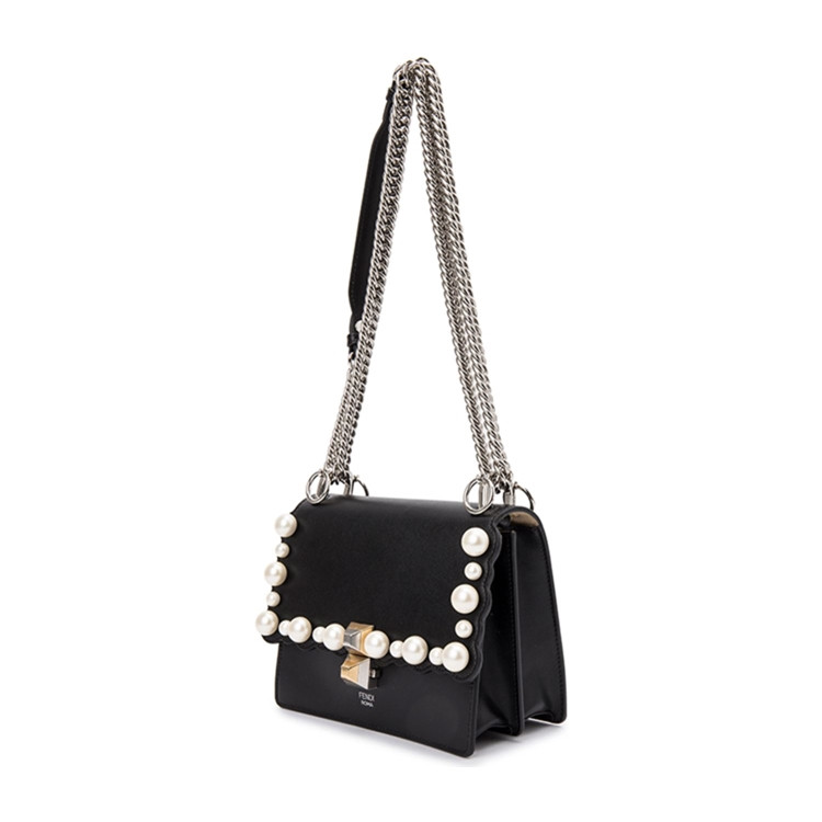 fendi/芬迪芬迪kani牛皮材质波浪纹设计配珍珠装饰女士单肩斜挎包