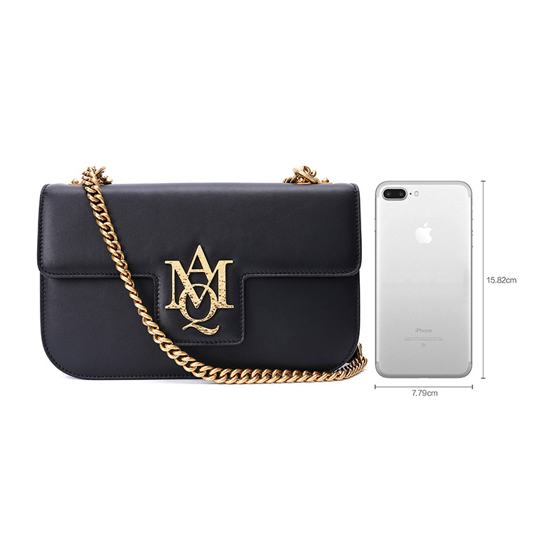 alexander mcqueen/亚历山大麦昆牛皮革材质金属logo装饰女士单肩包