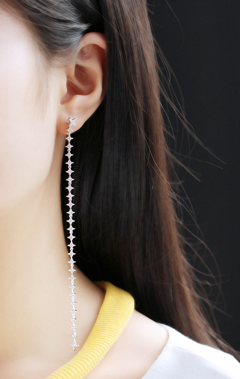 apm monaco/apm monaco 纯银镶晶钻繁星长耳环/耳钉/耳坠/首饰 时尚