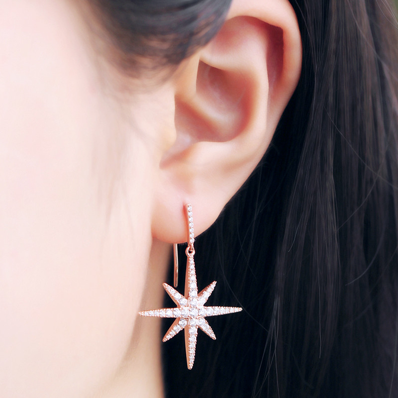 大陆现货秒发林志玲同款apmmonacoapmmonaco玫瑰金色六芒星流星耳环女