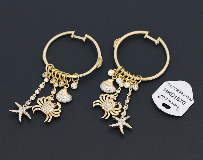 s925银海底海洋世界 海星贝壳螃蟹耳环,耳坠 原创设计个性女银饰品 一