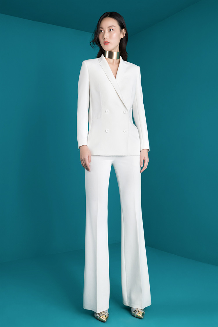 chu/tracy chu 女士西服秋季女装新品定制修身白色手工缝制简约西装