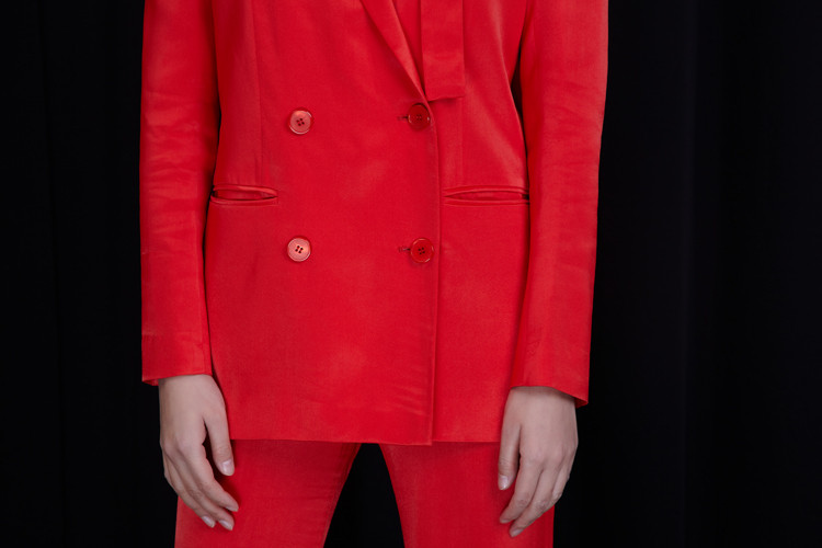 chu/tracy chu朱熙越设计师定制19年红色双搭门领带西装女士西服