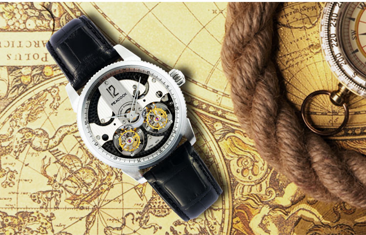 peacock/孔雀ts系列碳纤维 同轴半镂空双陀飞轮手表