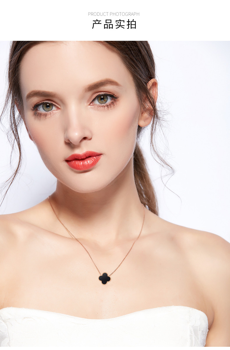 18k金钻石套链钻石项坠幸运四叶草吊坠项链绿色孔雀石 黑玛瑙女士项链