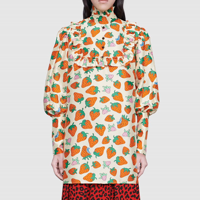 gucci/古驰 gucci草莓印花真丝上衣长袖衬衫 560584 zabep 9262