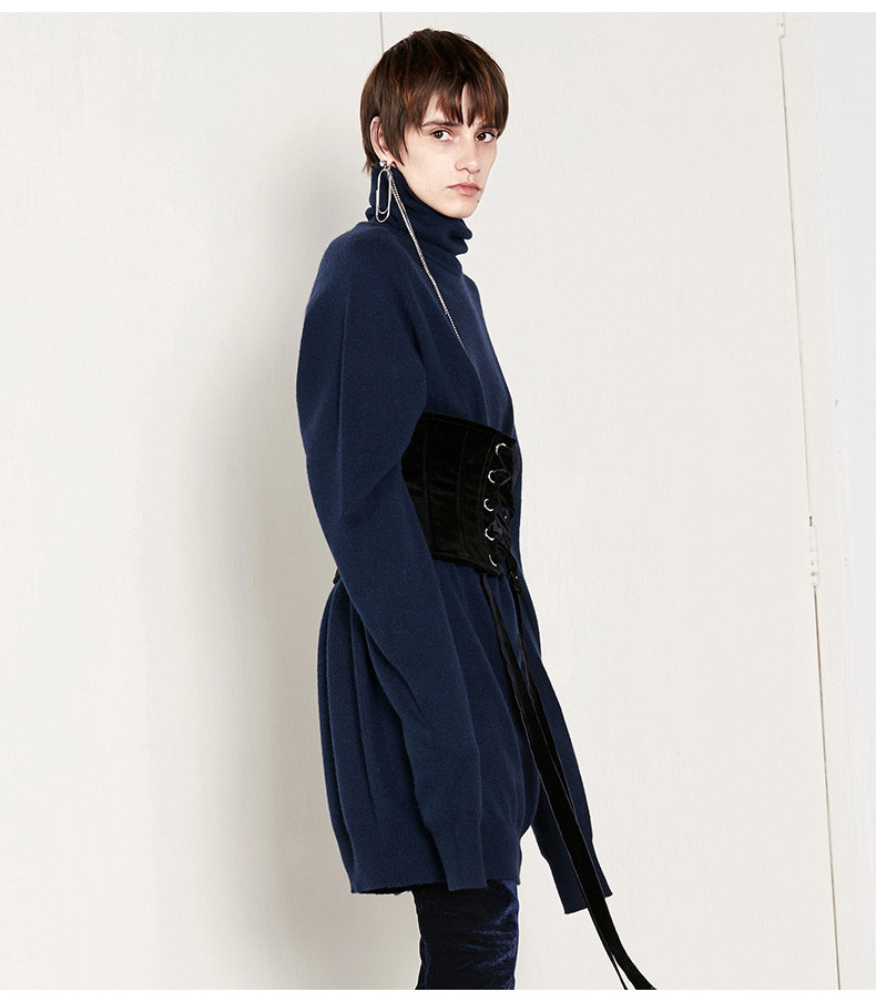 摩安珂女士连衣裙套头高领加长袖茧型针织连衣裙毛衫裙ma174drs301