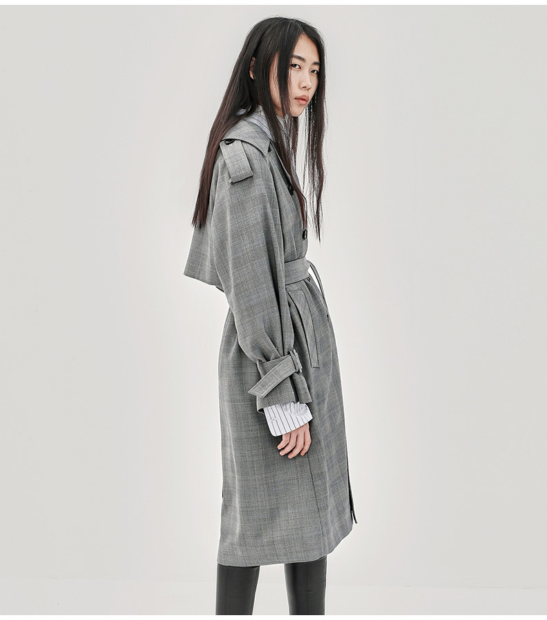 摩安珂女士风衣moco2018秋季新品复古格纹风衣中长外套ma183trc101