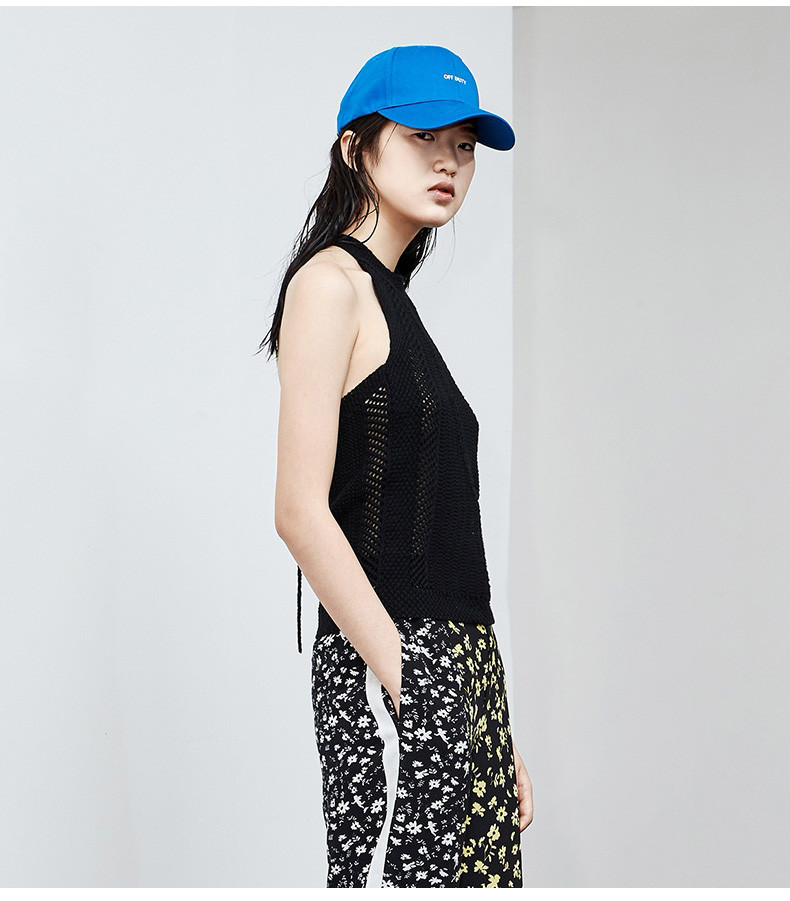 摩安珂女士针织衫/毛衣moco2018夏季新品毛织挂脖绑带露背针织上衣