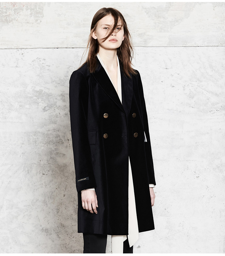 摩安珂女士大衣moco2017秋季新品双排扣袖口slogan织布装饰外套ma173