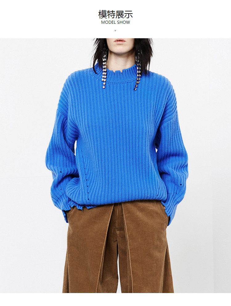 粗针羊毛衫女秋宽松套头半高领ea173swt326moco女士针织衫/毛衣