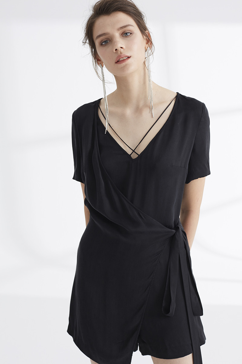 【designer womenswear】forava/细软 黑色绑带连体裤 女士连体裤