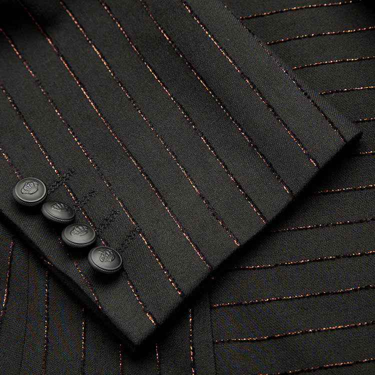 uomo男士黑色 意大利进口面料金属丝提花条纹男士单西-男士西服