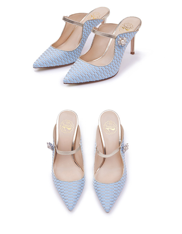 【奢品节可用券】73hours/73hours diana rose 尖头珍珠袢高跟鞋拖鞋