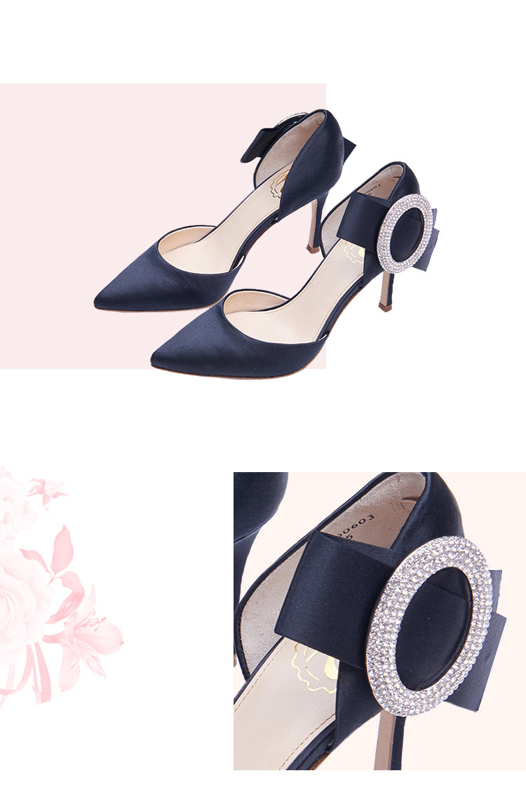 73hours/73hours 星辰 女士缎面水钻蝴蝶结尖头细跟高跟鞋年会晚宴鞋