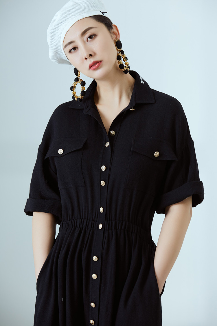tracy chu/tracy chu朱熙越设计师原创设计19年春夏女士连衣裙黑色