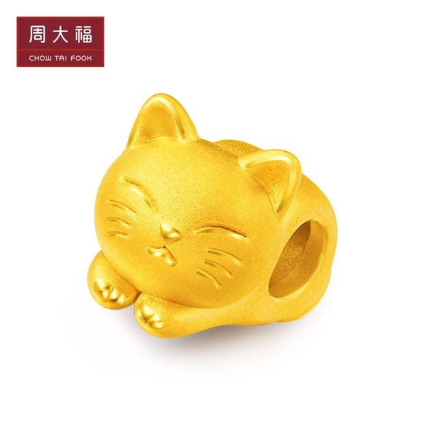 chow tai fook/周大福 预售 珠宝首饰可爱猫咪转运珠足金黄金吊坠 r22