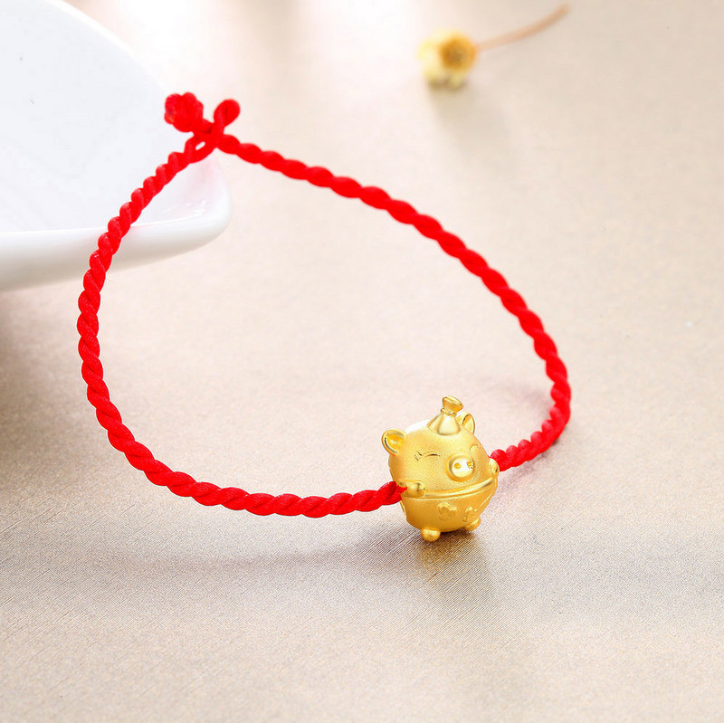 chj jewellery/潮宏基 宝贝猪领结猪生肖黄金串珠3d硬足金情侣转运珠