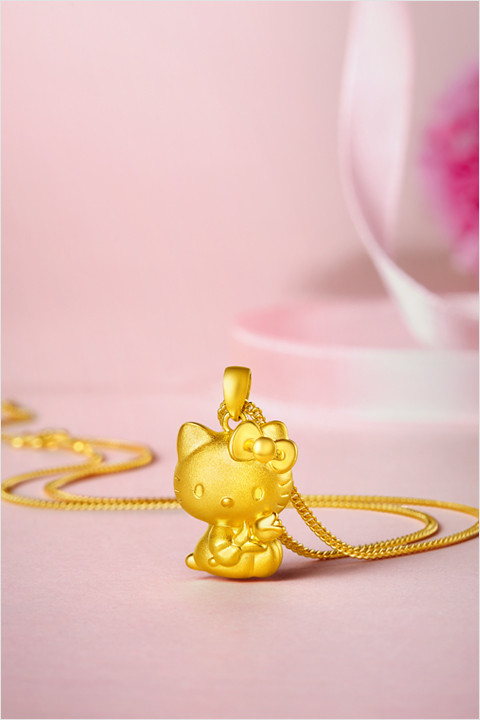 chow tai fook/周大福 预售 hello kitty凯蒂猫足金黄金吊坠 r18484