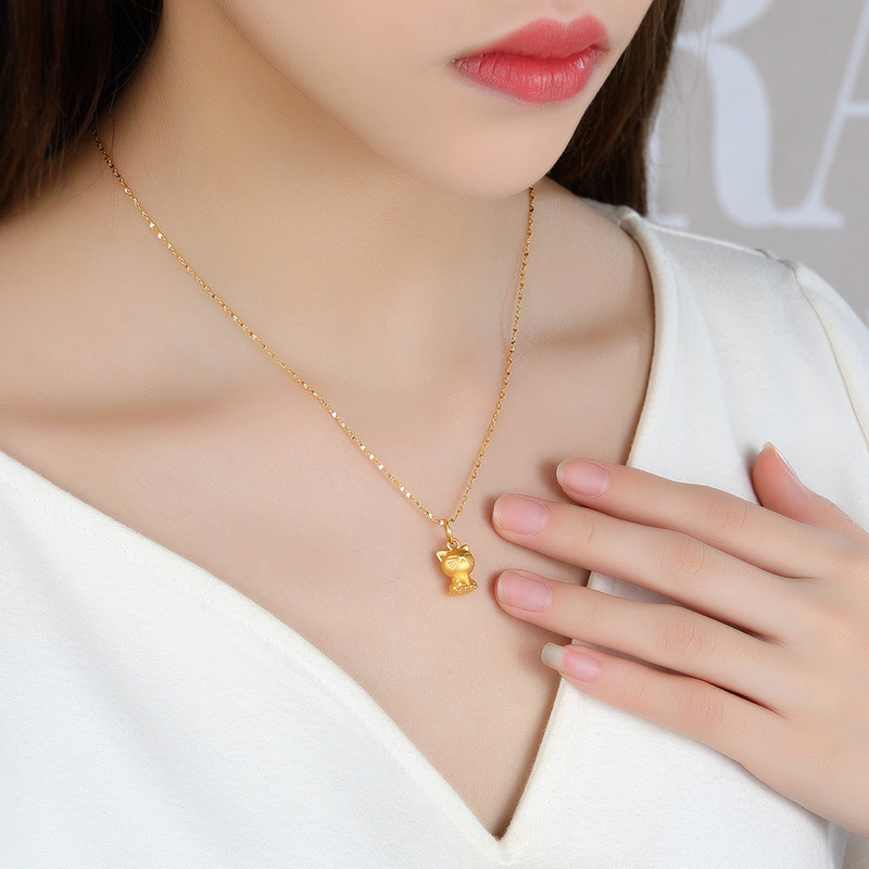 chj jewellery/潮宏基 娇小喵猫吊坠黄金3d硬金足金项链串珠男女 xp