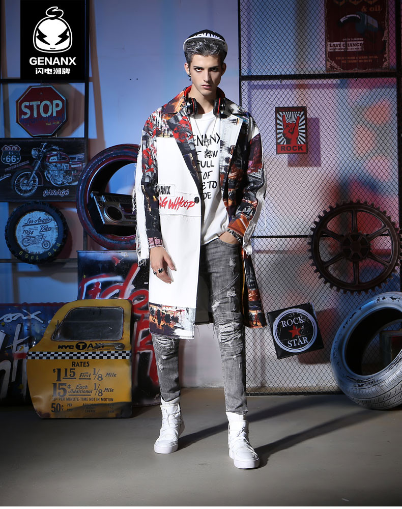genanx&闪电潮牌 运动 男款 风衣 中长款 春秋 帅气 时尚 新款 街头