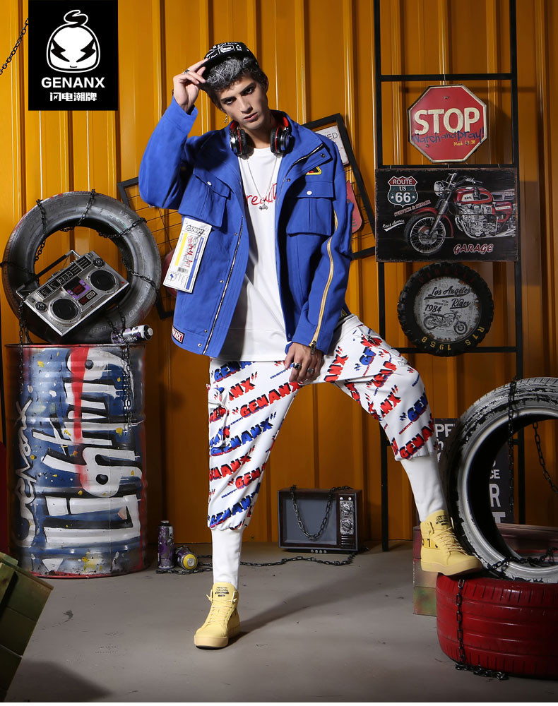 genanx&闪电潮牌 运动 工装 男 夹克衫 2019春季 新款 国潮 口袋 牛仔