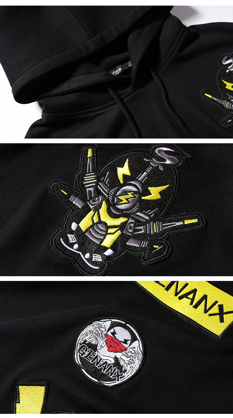 genanx&闪电潮牌 运动 连帽 卫衣 条纹 拼接 袖章 贴布 时尚 秋季