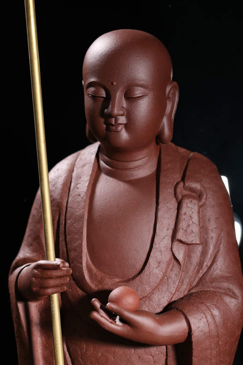 宜兴紫砂雕塑人物摆件 茶宠佛像 雕塑 王少华制 地藏王菩萨