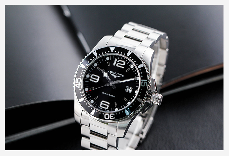 longines/浪琴瑞士手表 康卡斯系列钢带男表 44mm石英黑l3.840.4.56.