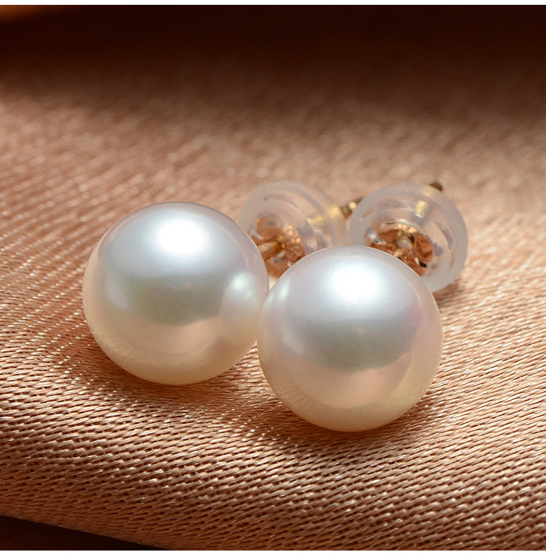 gnpearl/京润珍珠 纤丽 正圆g18k金日本akoya海水珍珠耳钉 精致优雅