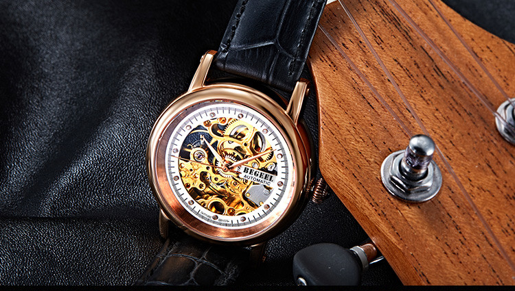 begeel/宾爵商务双面镂空镶钻石防水钢带全自动机械表男士手表