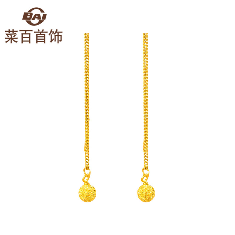 耳坠】cbai/菜百首饰黄金耳饰时尚足金耳线磨砂圆珠耳饰【正品 价格