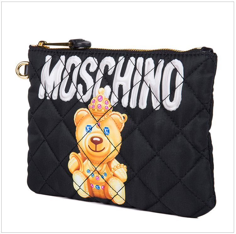 moschino/莫斯奇诺 女士时尚拉链小熊图案印花经典手拿包女包