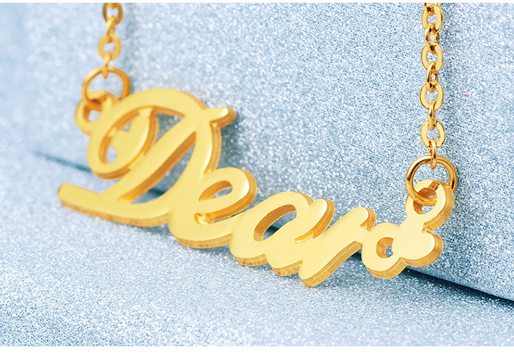 mingpai/明牌珠宝足金 dear字母链黄金吊坠项链金首饰afb0035