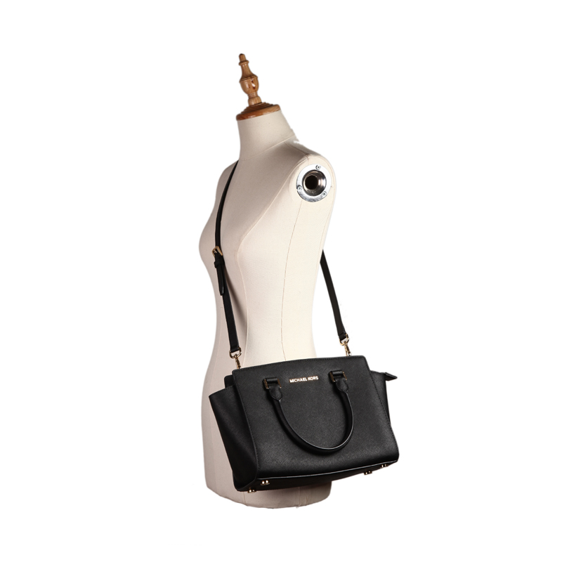 michael kors/迈克·科尔斯mk 女士selma系列黑色牛皮革经典笑脸包