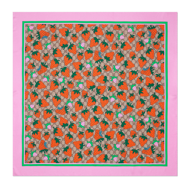 【包邮包税】gucci/古驰 19春夏女士新款gucci草莓印花丝巾 577878 3g