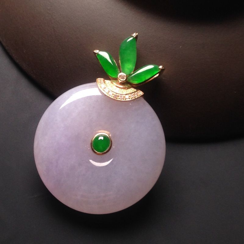 xiurui/琇瑞 18k金镶嵌淡春色翡翠平安扣吊坠