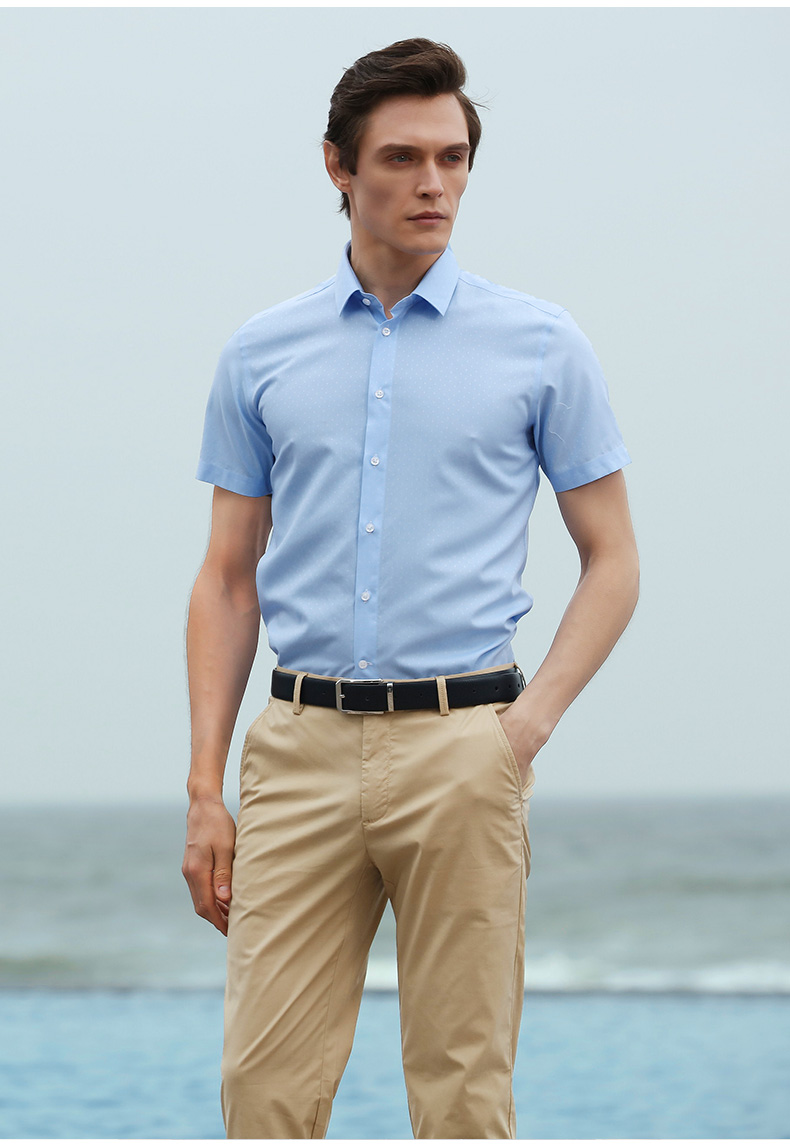 saint angelo/报喜鸟夏季商务休闲男士短袖衬衫修身时尚上班衬衣