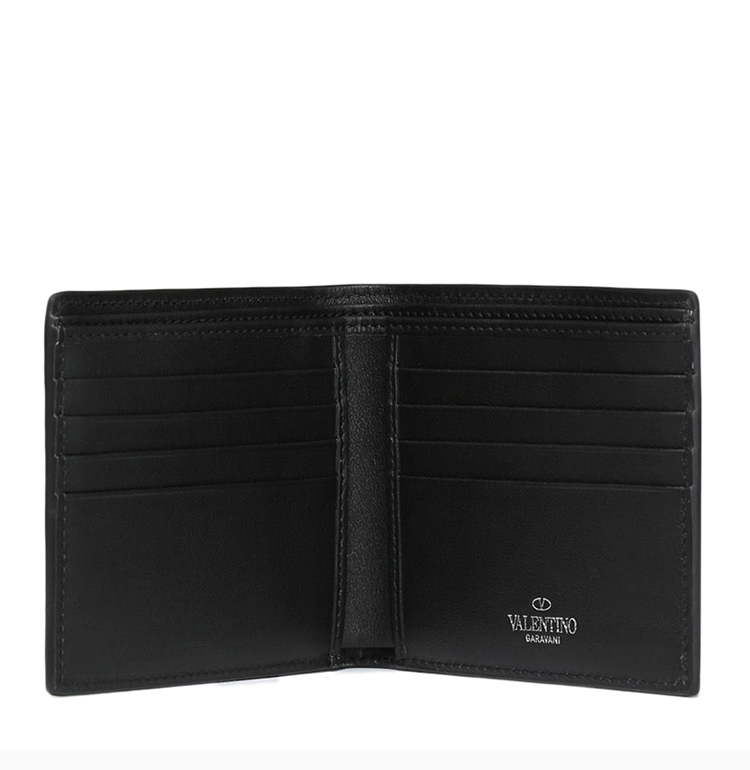 valentino/华伦天奴 19春夏 男士黑色小牛皮字母logo印花短款钱夹钱包
