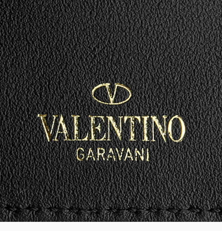 valentino/华伦天奴 女士黑色牛皮铆钉装饰logo标识卡片包卡片夹