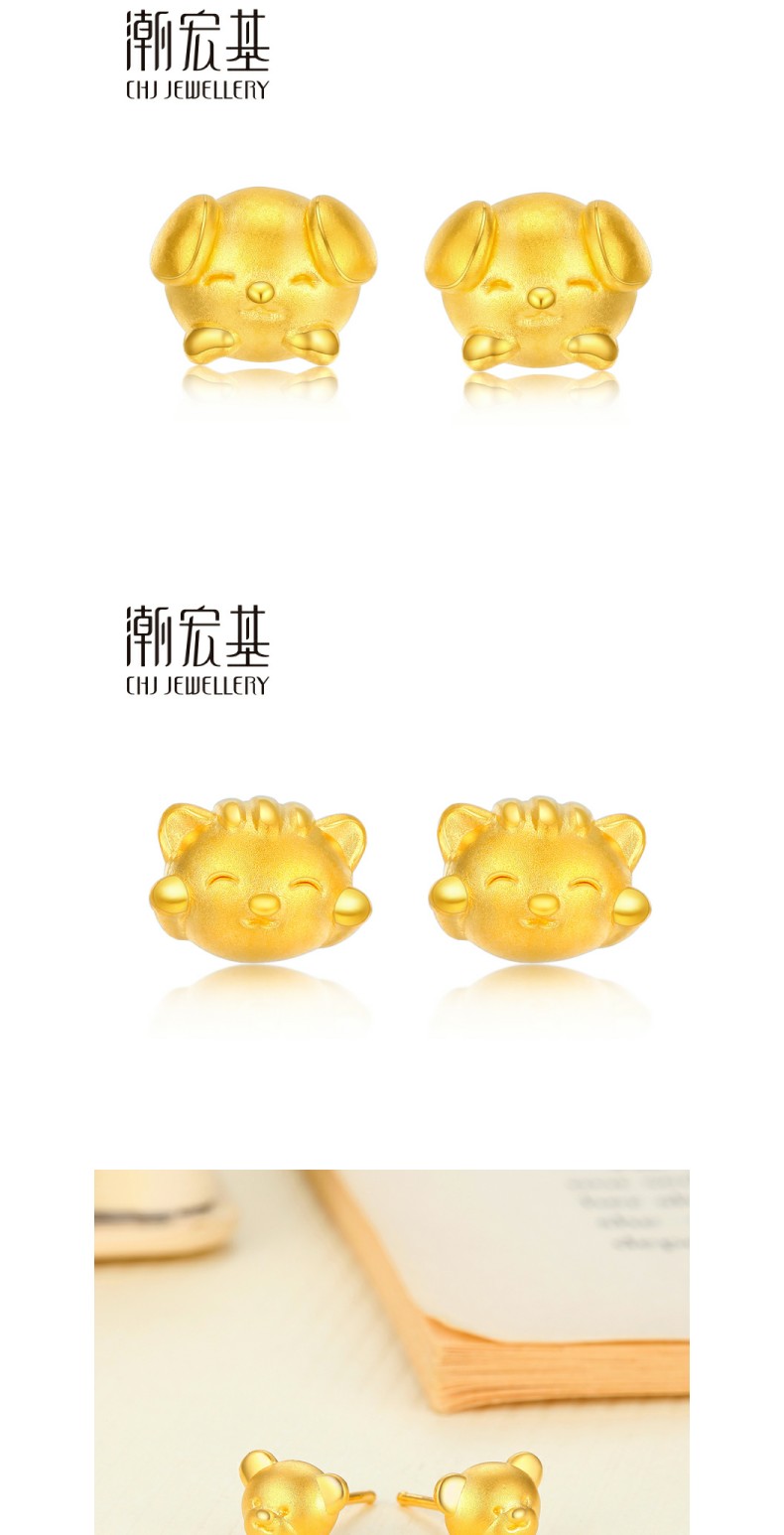 chj jewellery/潮宏基珠宝 小动物 兔狗猫熊黄金耳环足金耳钉耳饰耳勾