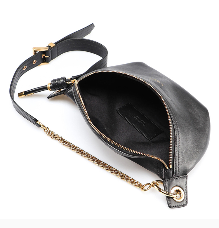 givenchy/纪梵希 19春夏 女士黑色小牛皮logo标识拉链腰包胸包