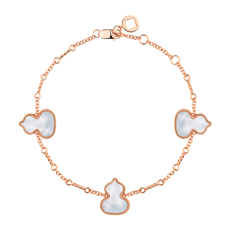 【包税】qeelin/麒麟珠宝 经典款18k金白贝母三个葫芦雾露手链 wu-030