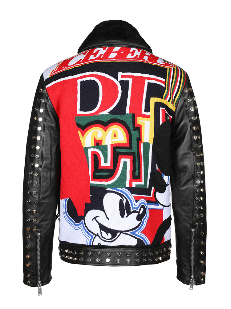 iceberg/冰山男士黑色皮衣背面米奇刺绣18年秋冬zo2068209000