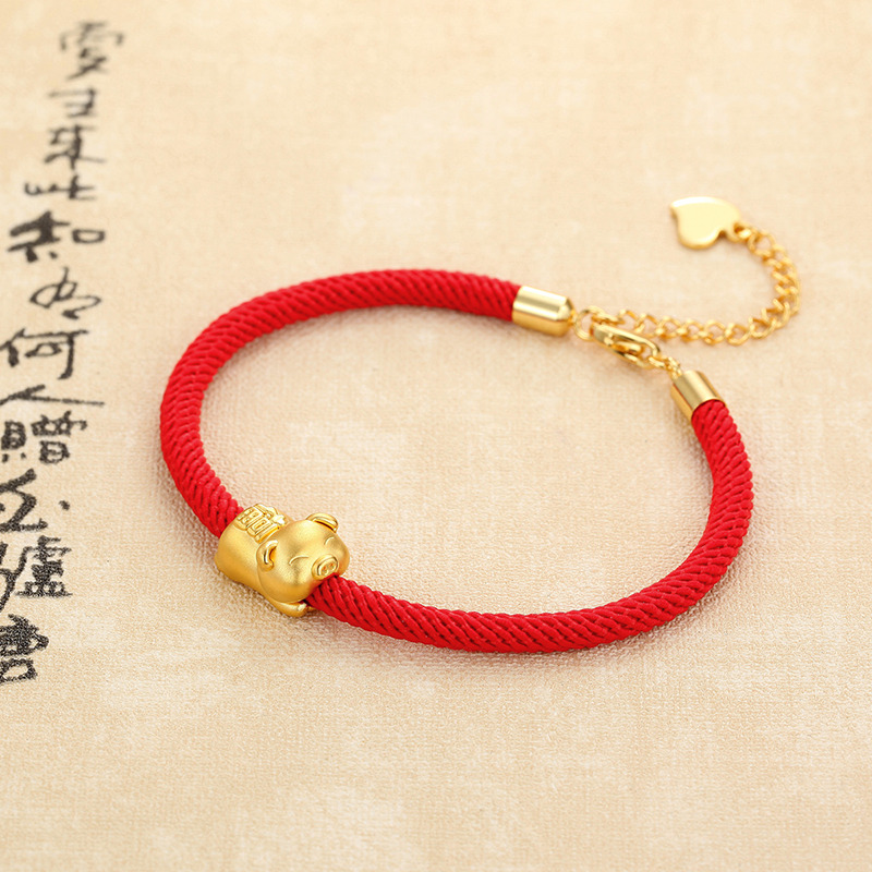 chj jewellery/潮宏基珠宝福气猪生肖猪黄金手链串珠3d硬足金转运珠手