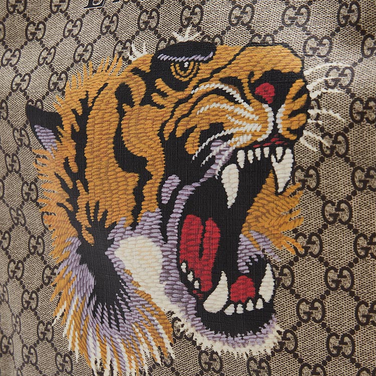 gucci/古驰男士虎头印花ggsupreme pvc购物袋【ab级已使用】