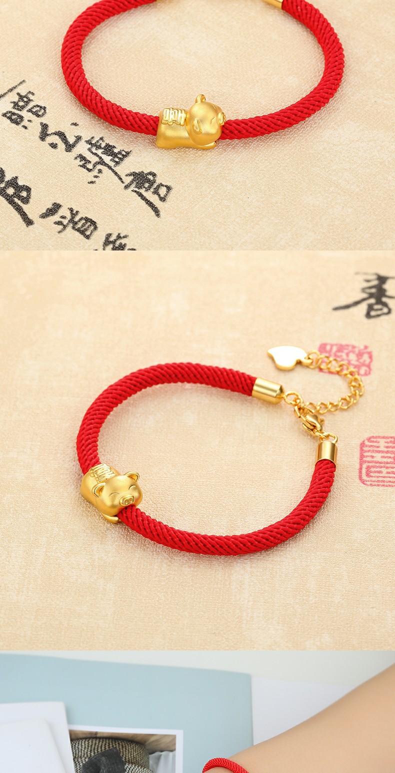 chj jewellery/潮宏基珠宝喜气猪生肖猪黄金手链串珠3d硬足金转运珠